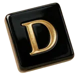 A black tile with the gold letter D