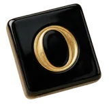 A black tile with the gold letter O