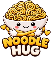 The Noodle Hug mascot, a smiling bowl of noodles giving itself a hug