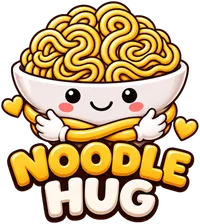 The Noodle Hug mascot, a smiling bowl of noodles giving itself a hug